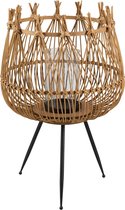 J-Line Windlicht Op Voet Rond Bamboo/Glas Naturel Large