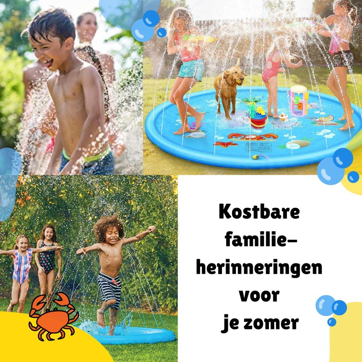 WithGoods® Waterspeelmat Met Zeedieren En Watersproeier - Vrolijke Watermat - Waterspeelgoed Voor Kinderen - Kinderzwembad - Water Speelgoed Buiten - Water Speelmat, Water Sproeier, Watermat Fontein - 170 cm – foto 3
