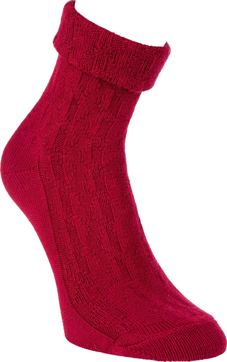 Bamboe sokken – kabelweving - 2 paar - rood– naadloos – dubbele omslag - maat 35/38
