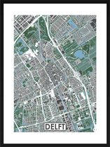 Delft - stadskaart | Inclusief strakke moderne lijst| stadsplattegrond | poster van de stad| 40x30cm