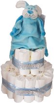 Luiertaart 2 laags - Blauw tutdoekje met naam - Gepersonaliseerd - Babyshower - kraamcadeau - Knuffel