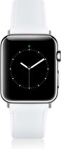 Geschikt voor Apple Watch Bandje - Sneeuw Wit - Full-Grain Leer - 42/44/45/49mm - incl. Red Connectors Met Gesp - Oblac®