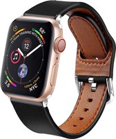 Geschikt voor Apple Watch bandje 42 / 44 / 45 mm - Series 1 2 3 4 5 6 7 SE - Smartwatch iWatch horloge band - 42mm 44mm 45mm - Fungus - PU Leer - Zwart - Gesp