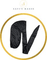 Saucy ragss – Durag – Premium kwaliteit zijdezachte durag – LANGE STRAP – wave cap – durag waves – Durag silky – Zijden materiaal – Goede stretch – ZWART