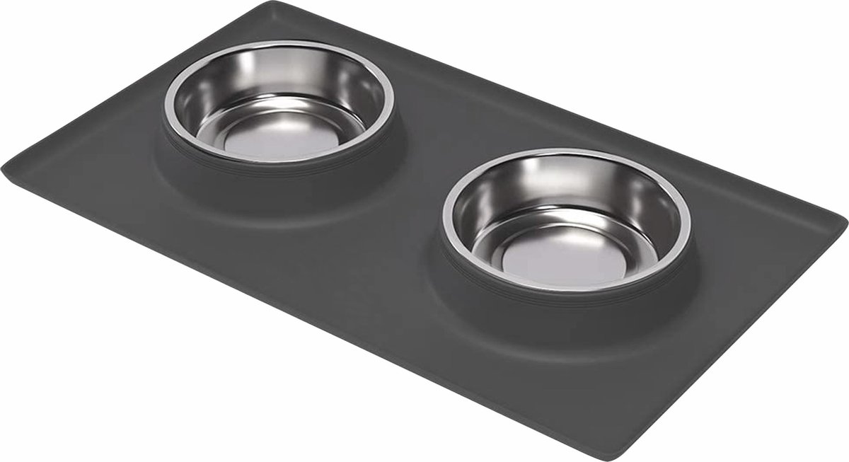 Loving Owner - Voerbak met anti-slip mat - Klein huisdier - Voerbak hond en kat - RVS - Donkergrijs