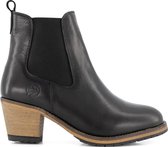 Travelin' Pau - Leren dames enkellaars met hak - Chelsea boot - Zwart leer - Maat 43