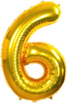 Helium Ballon Cijfer 6 - Folieballon - Goud - Gold - 32inch - 81cm - Feestartikel - Ballon - Party