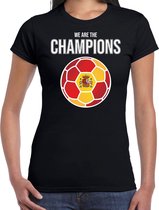Spanje EK/ WK supporter t-shirt - we are the champions met Spaanse voetbal - zwart - dames - kleding / shirt L