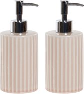 Set van 2x stuks zeeppompjes/zeepdispensers licht roze keramiek 18 cm - Navulbare zeep houder - Toilet/badkamer accessoires