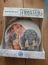 Plenty gifts ornament frosted hond / wit 10,5x4,2x11,5 cm