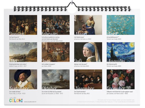 Verjaardagskalender De mooiste schilderijen van Hollandse meesters - Wandkalender A4 - Niet jaargebonden - Studio Colori