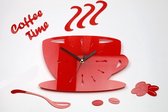 COFFIE TIME 3D Design Klok voor Keuken Zonder Cijfers -  Wandklok- Moderne Klok - Wanddecoratie - Home & Living Design Wand Decor  Rood 64 x 43 cm