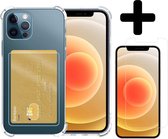 Hoes voor iPhone 12 Pro Hoesje Pasjeshouder Case Met Screenprotector - Hoes voor iPhone 12 Pro Pasjeshouder Card Case Hoesje Met Screenprotector - Transparant