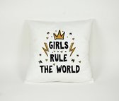 Kussen Girls Rule the World - Sierkussen - Decoratie - Meisjes / Kinderkamer - 45x45cm - Inclusief Vulling - PillowCity