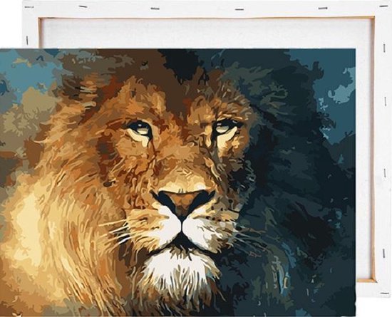 Leeuw gezicht - Schilderen op nummer - Met frame - 40x50 cm | bol