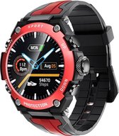 Belesy® ATLANTIS - Smartwatch Dames - Smartwatch Heren - Horloge – MP3 Speler - Bloeddruk - Stappenteller - Saturatiemeter - Kompas - Kleurenscherm - Zwart - Rood - Cadeau