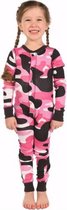 Kinderpyjama LazyOne Flapjacks Onesie roze legerprint met leuke kontflap - 98