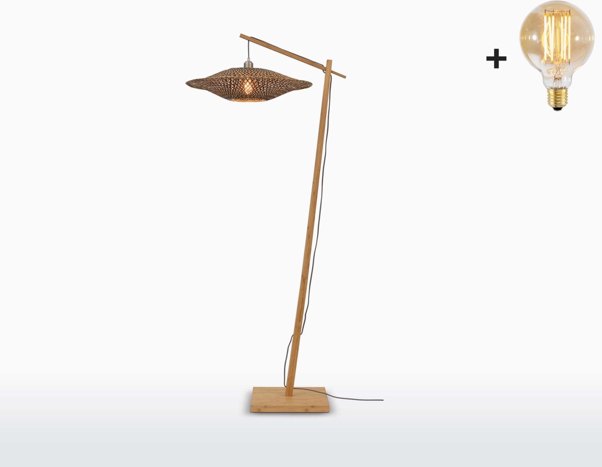 Vloerlamp - BALI - Bamboe Voetstuk (h. 176cm) - Medium Kap (60x15cm) - Met LED-lamp
