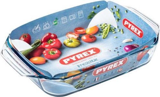 Plat à Four Irrésistible Pyrex Rectangle - Avec Poignées - Verre Borosilicate - 1,4 litre - Transparent