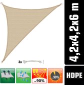 UV Schaduwzeil - 4,2x4,2x6 m HDPE Luifel Driehoek - Zonwering Zonnezeil Tuin Balkon Beige