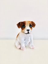 Hond - puppy - Jackrussel - bruin & wit - polyester -polystone - beeld - tuinbeeld - hoogkwalitatieve kunststof - decoratiefiguur - cadeau - geschenk