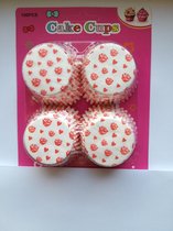 Cupcake Vormpjes Papier - Muffin Vormpjes - 100 Stuks - Diameter 5 cm - Wit met Roze Roosjes en Hartjes