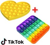 POP IT Fidget Toy Set: Regenboog vierkant & Hart Geel - TikTok - Rainbow