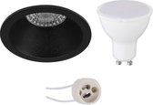 LED Spot Set - Luxino Pollon Pro - GU10 Fitting - Inbouw Rond - Mat Zwart - 4W - Warm Wit 3000K - Verdiept - Ø82mm