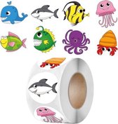 500 Stickers Vissen Op Een Rol - 2,5cm - Stickers Vissen - Stickers Dieren - Label Vissen - Stickers Zeedieren - Beloningsstickers - Stickers Kinderen - Sluitsticker - Sluitzegel