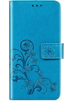 Klavertje Bloemen Booktype Xiaomi Redmi Note 9 hoesje - Turquoise