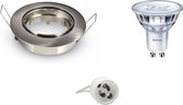 PHILIPS - LED Spot Set - SceneSwitch 827 36D - GU10 Fitting - Dimbaar - Inbouw Rond - Mat Chroom - 1.5W-5W - Warm Wit 2200K-2700K - Kantelbaar Ø82mm