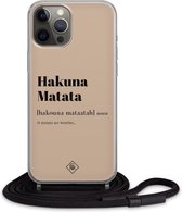 iPhone 12 Pro hoesje met koord - Hakuna matata | Apple iPhone 12 Pro crossbody case | Zwart, Transparant | Tekst