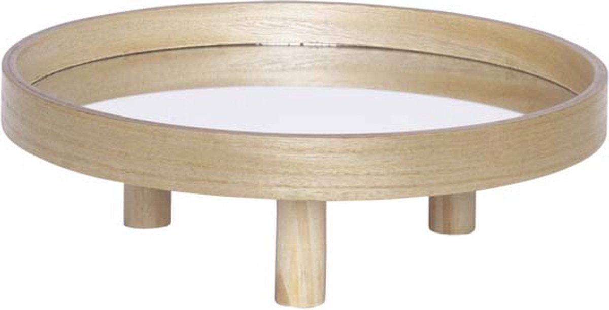 Dienblad Met Onderstel Mirror Natuur 35x35xh12cm Rond Hout
