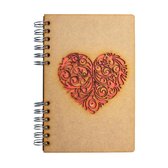 KOMONI - Duurzaam houten Schetsboek -  Gerecycled papier - Navulbaar - A4 - Blanco - Rood Hart