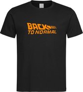 Zwart T shirt met Oranje logo " Back To Normal " print size S