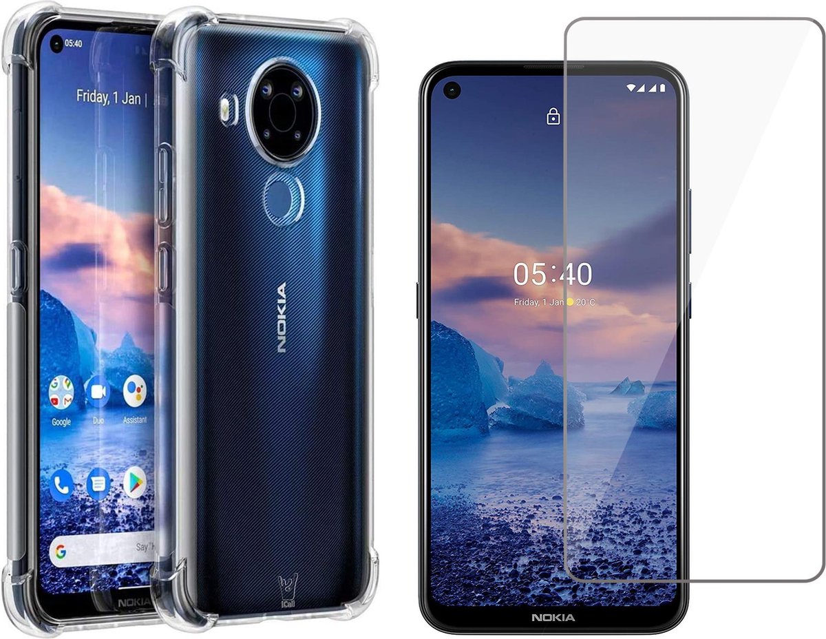 Hoesje geschikt voor Nokia 5.4 - Transparant Shock Proof Case + Screen Protector Glas