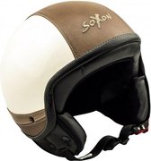 SOXON SP-302 Urban Creme wit bruin leer JetHelm lichtgewicht scooterhelm, M, hoofdomtrek 57-58cm