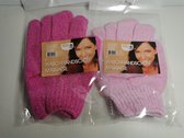 Set 2x washandjes (2x2=4) Handschoenen Roze en paars voor massage / lichte scrub