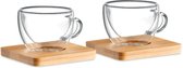 Set van 2 espresso kopjes bamboe - Espressokopjes - Espresso glazen - Espresso kopjes met schotel - Espresso glaasjes - Espresso glazen dubbelwandig - Espressoglazen - Espresso gla