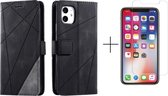 Book Case geschikt voor Apple iPhone 11 | Hoogwaardig PU Leren Hoesje | Luxe Uitstraling | Telefoonhoesje | Pasjeshouder | Zwart + 1x screenprotector