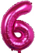 Folieballon / Cijferballon Roze XL - getal 6 - 82cm