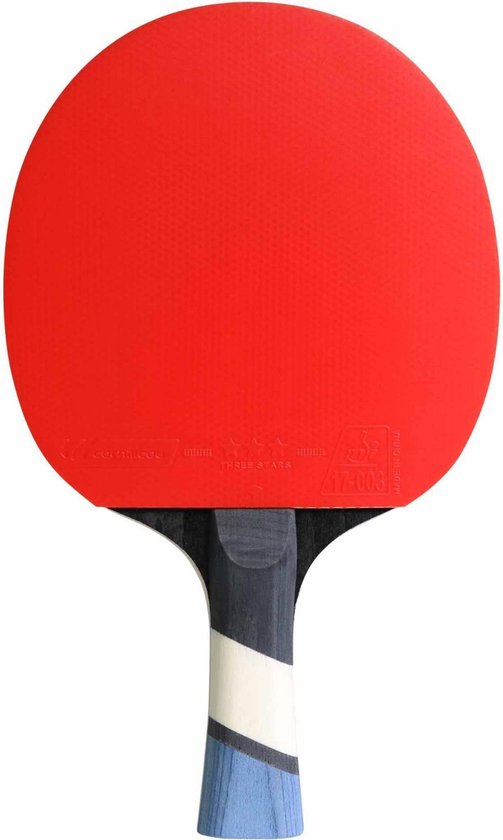 Rode tafeltennisracket met gestreept handvat met '500 perform' logo.