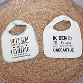 Babyslabbetje  baby slab Met Tekst - Bekendmaking Zwangerschap cadeau set aankondiging geboorte zwangerschapsaankondiging papa mama opa en oma oom tante bekend maken geslacht  voor