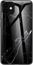Apple iPhone 12 Backcover - Zwart / Wit - Marmer - Gehard Glas