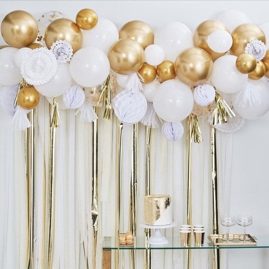 Ballonnen boog - Diy - Wit - Goud - 80 Ballonnen - Babyshower - Gender Reveal - Verjaardag - Helium ballonnen - Ginger ray
