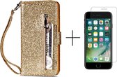 Glitter Bookcase voor Apple iPhone 8 | iPhone 7 | iPhone SE 2020 | PU Leren Telefoonhoesje | Portemonnee | Goud + 1x screenprotector