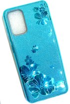 Samsung Galaxy S20 Plus Hoesje Blauw Glitters Stevige Siliconen TPU Case BlingBling