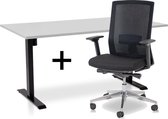 Zit-sta bureau elektrisch verstelbaar +  ERGO Bureaustoel | ARBO EASY Thuiswerkset | frame bureau zwart - bureaublad grijs | 160x80 cm