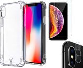 Apple iPhone Xs hoesje case shock siliconen transparant - hoesje iphone XS - iphone XS hoesjes cover hoes - 1x iphone XS screen protector glas tempered glass screenprotector en cam