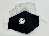 BEE SEEN | Cotton Panda Black 3d |met filter en metalen strip op neus | Mondmasker voor kinderen | mondkapjes | mondkapje kinderen | wasbaar en herbruikbaar